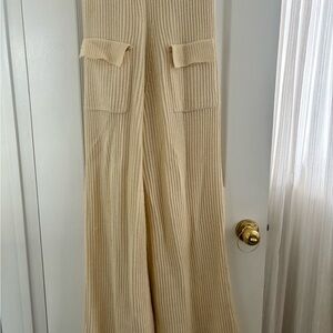 Cream Knit Wide-Leg Pants